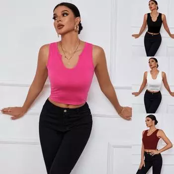 Женский летний повседневный однотонный жилет с V-образным вырезом и укороченным топом XS персидский розовый