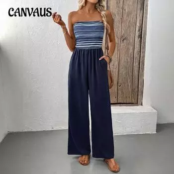 Женский летний повседневный простой комбинезон эластичный лоскутный полосатый комбинезон S темно-синий