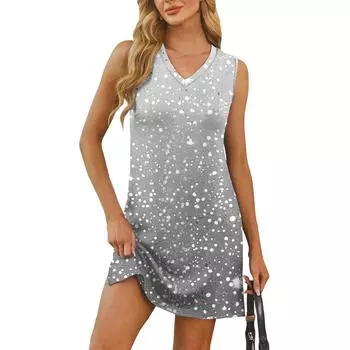 Женский летний повседневный сарафан без рукавов с V-образным вырезом и блестящим принтом для пляжного отдыха XXXL