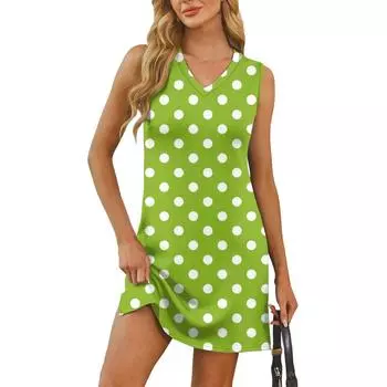 Женский летний повседневный сарафан без рукавов с принтом в горошек с V-образным вырезом для пляжного отдыха XXL