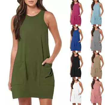 Женский летний повседневный сарафан без рукавов с карманами, короткие пляжные платья-майки для отпуска