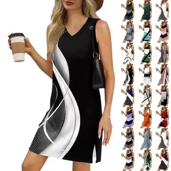 Женский летний повседневный сарафан без рукавов с V-образным вырезом для пляжного отдыха в стиле пэчворк с цветными блоками L армия зеленый