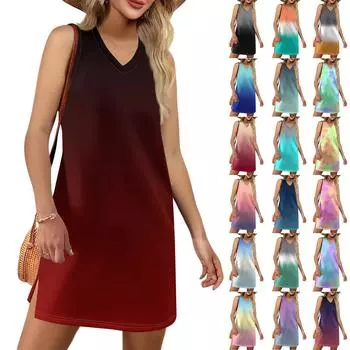 Женский летний повседневный сарафан без рукавов с V-образным вырезом и градиентным принтом для пляжного отдыха S синий