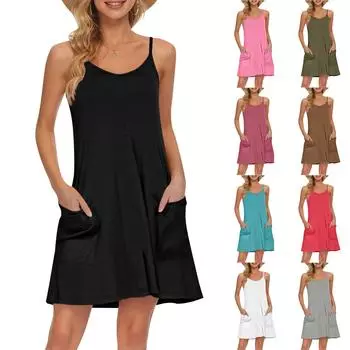 Женский летний повседневный сарафан на бретелях с карманами, короткие пляжные платья-майки для отпуска L