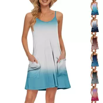 Женский летний повседневный сарафан на бретелях с карманами, короткие пляжные платья-майки для отпуска L