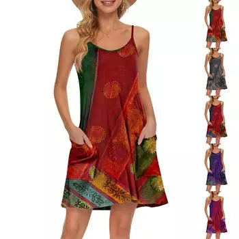 Женский летний повседневный сарафан на бретелях с карманами, короткие пляжные платья-майки для отпуска XXL
