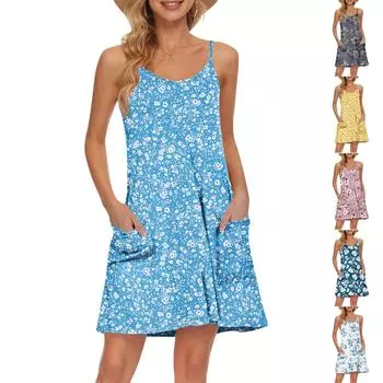 Женский летний повседневный сарафан на бретелях с карманами, короткие пляжные платья-майки для отпуска L