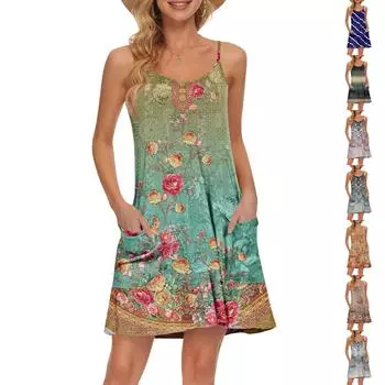 Женский летний повседневный сарафан на бретелях с карманами, короткие пляжные платья-майки для отпуска XXL