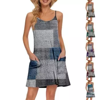 Женский летний повседневный сарафан на бретелях с карманами, короткие пляжные платья-майки для отпуска S фиолетовый