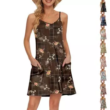 Женский летний повседневный сарафан на бретелях с карманами, короткие пляжные платья-майки для отпуска XL
