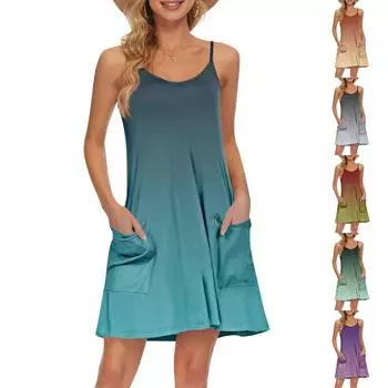 Женский летний повседневный сарафан на бретелях с карманами, короткие пляжные платья-майки для отпуска XXL