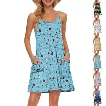 Женский летний повседневный сарафан на бретелях с карманами, короткие пляжные платья-майки для отпуска XXXL