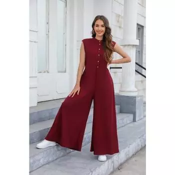 Женский летний повседневный свободный дышащий комбинезон с широкими штанинами и открытой спиной S бордовый