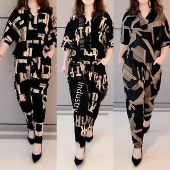 Женский летний повседневный свободный костюм больших размеров 2021 года с шароварами, комплект из двух предметов 3XL чёрный/золотой