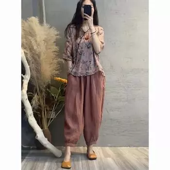 Женский летний повседневный тонкий костюм, топ с V-образным вырезом и брюки-арлекин, комплект из двух частей 4XL красный