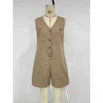 Женский летний повседневный тонкий повседневный комбинезон с v-образным вырезом S хаки