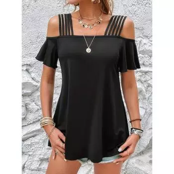 Женский летний повседневный топ на одно плечо с коротким рукавом S чёрный