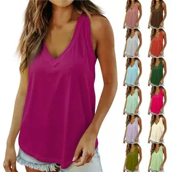 Женский летний повседневный жилет без рукавов, однотонный пуловер с v-образным вырезом, базовый топ L армия зеленый