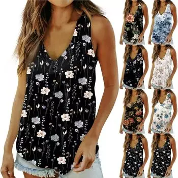 Женский летний повседневный жилет без рукавов с принтом и v-образным вырезом, базовый топ L армия зеленый