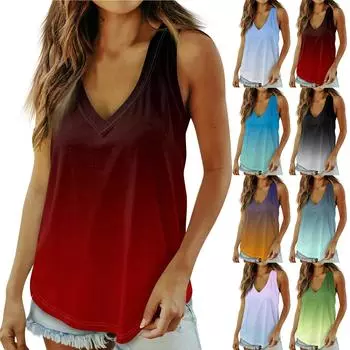 Женский летний повседневный жилет без рукавов с принтом и v-образным вырезом, базовый топ L чёрный