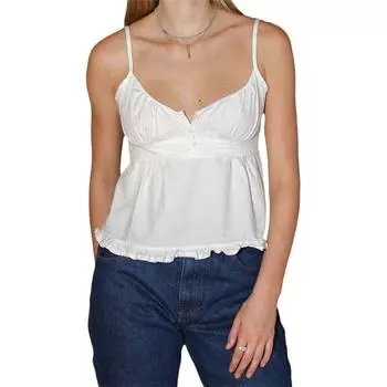 Женский летний повседневный жилет на бретельках, однотонный/в клетку, без рукавов, с глубоким V-образным вырезом и оборками по подолу белый