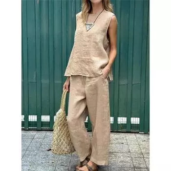 Женский летний прохладный дышащий комплект, удобный комплект из двух предметов: жилет + брюки XXL