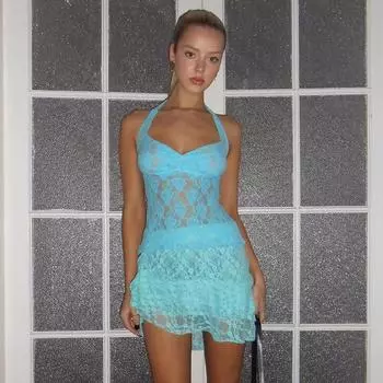 Женский летний прозрачный кружевной жилет, топ с лямкой на шее, V-образный вырез, облегающий укороченный топ, сексуальные прозрачные футболки, уличная одежда S розы красного