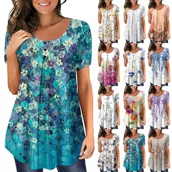 Женский летний пуловер больших размеров с принтом, свободная футболка с круглым вырезом и короткими рукавами