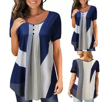 Женский летний пуловер больших размеров с принтом, свободная футболка с круглым вырезом и короткими рукавами