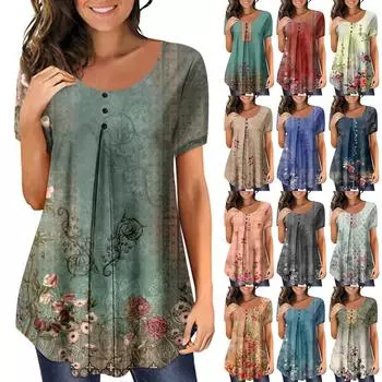 Женский летний пуловер больших размеров с принтом, свободная футболка с круглым вырезом и короткими рукавами L циан