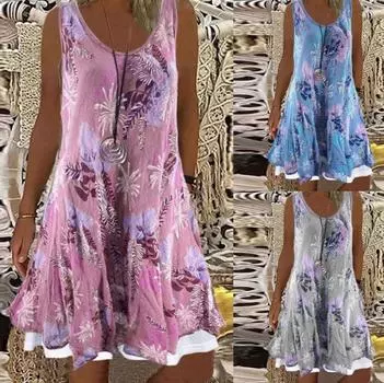 Женский летний сарафан без рукавов с цветочным узором, праздничный пляжный ложный сарафан из двух частей, цельное платье S красный