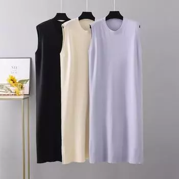 Женский летний сарафан, прямое платье на тонких бретельках, длинное платье без рукавов Celmia, повседневное свободное вязаное платье миди One size чёрный