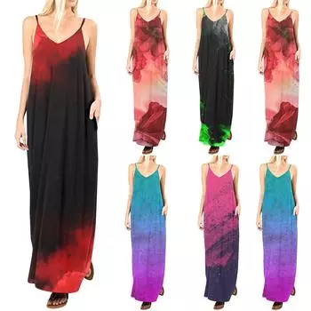 Женский летний сарафан с длинными тонкими бретелями без рукавов и цветочным принтом, повседневное длинное женское платье макси XXXXL чёрный