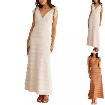 Женский летний сексуальный облегающий макси-сарафан со шнуровкой и V-образным вырезом L