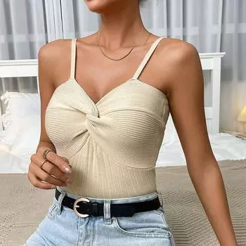 Женский летний сексуальный ремень с узлом на спине, облегающий вязаный жилет, топ S чёрный