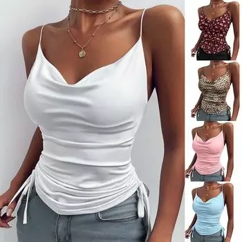 Женский летний сексуальный слинг с принтом в европейском и американском стиле, однотонный, с глубоким v-образным вырезом, на завязках, повседневный маленький жилет S белый