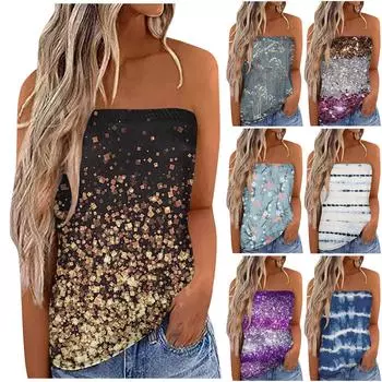 Женский летний сексуальный топ без рукавов с открытыми плечами, пляжный жилет без бретелек, рубашка-бандо, сексуальные топы с открытой спиной L синий