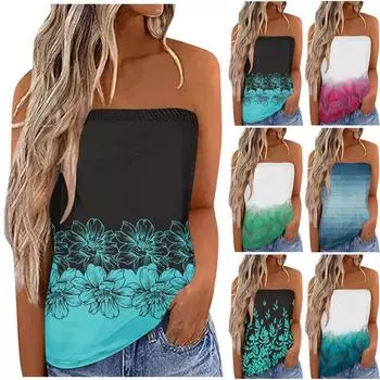 Женский летний сексуальный топ без рукавов с открытыми плечами, пляжный жилет без бретелек, рубашка-бандо, сексуальные топы с открытой спиной L синий