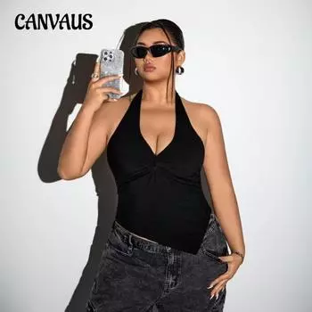 Женский летний сексуальный висячий вырез новый короткий топ с V-образным вырезом 1XL чёрный