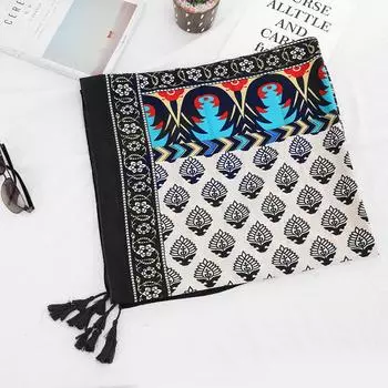 Женский летний шарф в этническом стиле из хлопка и льна, солнцезащитная шаль с кисточками, туристический пляжный наряд, пляжный шарф с принтом, шелковый шарф 90X 180CM