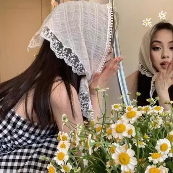 Женский летний шарф во французском стиле с кружевным узором, повязка для волос, сплошной цвет, ретро солнцезащитный треугольный шарф, ретро лента синий