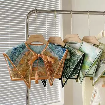 Женский летний шелковый шарф: Двусторонняя шаль с принтом и имитацией воротника 45*50cm