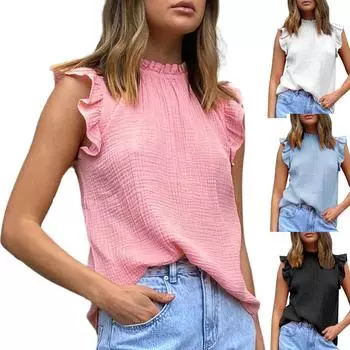Женский летний шифоновый пуловер, футболки, повседневная блузка с коротким рукавом и оборками S белый