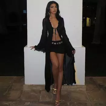 Женский летний шифоновый солнцезащитный кардиган для женщин европейского и американского производства, пляжное сексуальное платье, модное женское повседневное длинное платье L чёрный