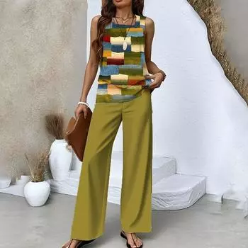 Женский летний свободный двухслойный жилет без рукавов, повседневные брюки, комплект для отпуска XL