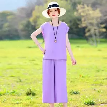 Женский летний свободный комплект большого размера из двух предметов: футболка с коротким рукавом и брюки Nine Minute 7XL