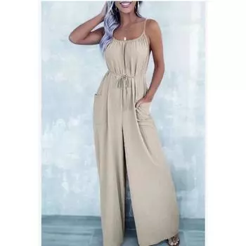 Женский летний свободный повседневный длинный комбинезон с открытой спиной S темно-коричневого