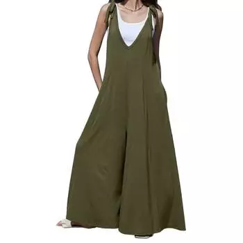 Женский летний свободный повседневный комбинезон на бретельках S армия зеленый