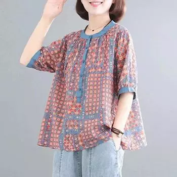 Женский летний свободный повседневный топ с принтом, уменьшающий возраст, с круглым вырезом, для поездок на работу 3XL