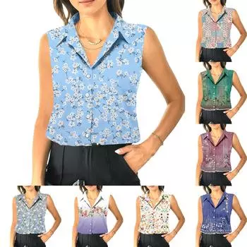 Женский летний свободный топ без рукавов с воротником-стойкой L армия зеленый